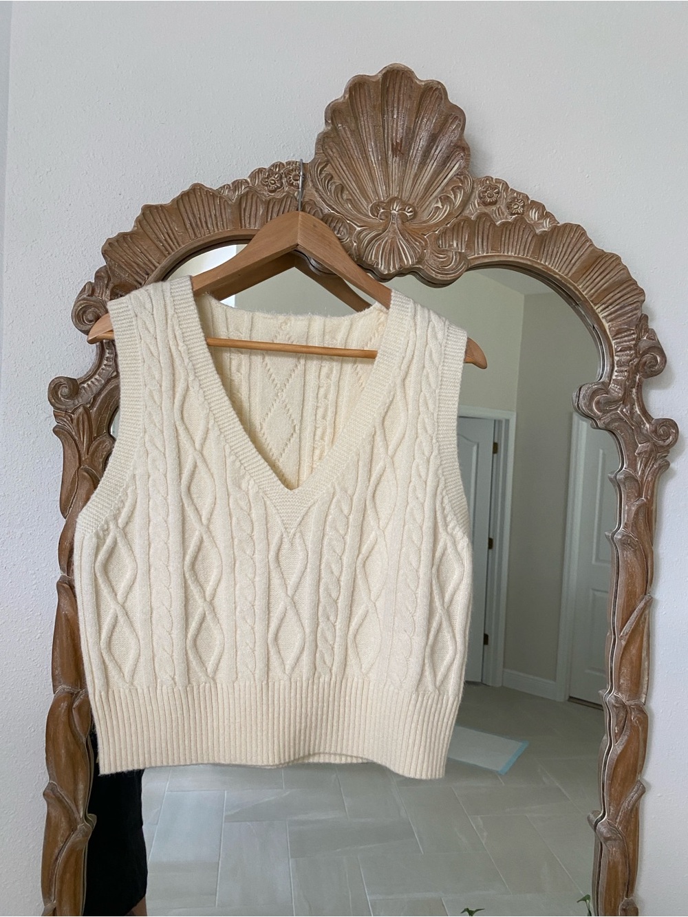 Cream Cable Knit V-Neck Sweater Vest